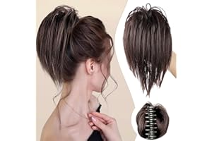 COLORFUL PANDA Colorfulpanda koński ogon z klamrą, gładkie, krótkie, clip in, gumka do włosów, naturalne sztuczne włosy, nieuporządkowane włosy, dla kobiet i dziewcząt, 26 cm