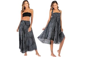 FEOYA 2 in 1 Rock Damen Lang Sommer Maxirock Damen Boho Strandrock Blumen Hohe Taille Rock Hippie Damen Sommerkleid