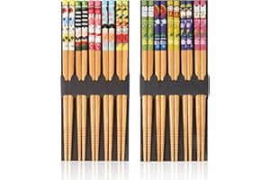 PWSAP 10Paia Bacchette di bambù Naturale Cinesi,Antiscivolo Bacchette Giapponesi,9 Pollici Dio delle Cinque Benedizioni Chopstick Riutilizzabile,Lavabili in lavastoviglie, Posate asiatiche per Sushi Noodles