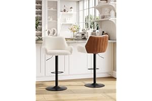 KIMENICH Tabourets de Bar Lot de 2, Chaise Haute Cuisine Pivotante avec Dossier et Repose-Pieds, en Peluche Granule, Chaise de Bar Réglable en Hauteur, pour Salle à Manger, Salon, Balcon, Blanc + Marron