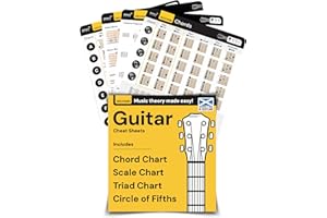 NOISY CLAN Guitar Chord Chart Cheat Sheets - Back to School Music Learning Tool - Guitar Scales, Triads, Keys, Circle of Fifths! Guitar Theory MADE EASY. 8" x 8" Laminated Card Chord Charts and Chord Formula