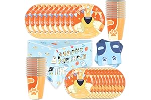 SHAMOPARTY Bluey - Set di 61 decorazioni da tavolo, per feste di compleanno, piatti, tovaglioli, tovaglia, decorazione per feste di compleanno