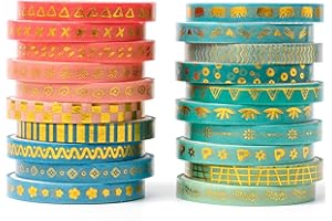YUBX dünn Folie Gold Washi Tape Set Masking Tape Klebeband Bunt für Kinder, Scrapbooking zubehör, Bullet Journals, Bastel Planer, Handwerk und DIY (Peacock Tail)