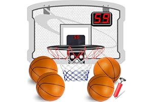 TEUVO Mini Canestro Basket da Camera con Punteggio Automatico 4 Pallone, Interno Esterno Canestro Basket Bambini per Casa Porta indoor Basketball Giochi Regalo per 5 6 7 8 9 10 12 Anni Ragazzi Ragazze