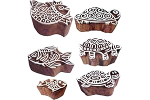 Royal Kraft Attraente Designs Tartaruga e Pesce Legna Blocco Timbri (Set di 6)