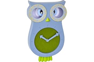 TFA Dostmann Kinder-Wanduhr Willy, 60.3052.06, geräuscharm, Pendeluhr, in Eulen-Form, ideal für das Kinderzimmer, blau, (L) 207 x (B) 62 x (H) 332 mm