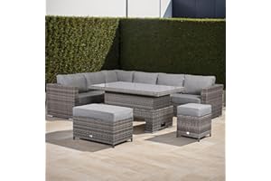 Rattan park Cambridge Range Rattan Garden Furniture 9 seater Modular Corner Sofa Set (Stone Browne Grey)
