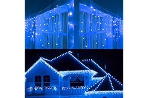 Joomer Luci Natale Esterno Cascata, 9M 300LED Luci Natalizie da Esterno con Timer Funzione, 8 Modalità LED Luci Stringa adattatore per matrimonio Tetto Casa Bar Natalizia Decorazione(Blu)