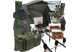 DNA LEISURE Kit complet de pêche à la carpe 3 pièces 3,7 m 2/3 cannes et moulinets, détecteurs de touche, sac fourre-tout et matériel de pêche (configuration 3 cannes)