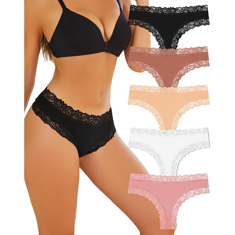 Iris & Lilly Damen Stringtanga, 3er-Pack, Mit Spitzenbündchen & Leoparden-Print – Hohes Bein, Tiefer Sitz