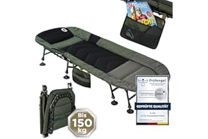 ‎Q-TAC Q-Tac Karpfenliege [Stabil, Bequem & Leicht zu Reinigen] - Angelliege mit extragroßen Schlammfüßen, Angelliege Karpfenliege, Campingliege, Feldbett