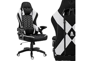 KRAKEN CHAIRS Fotel Gamingowy z Tkaniny - Czarno Biały - Regulacja Wysokości i Podłokietników - Poduszka na Zagłówek i Lędźwie - Obrotowy Fotel dla Gracza do Biura i Gier - Ergonomiczny Design