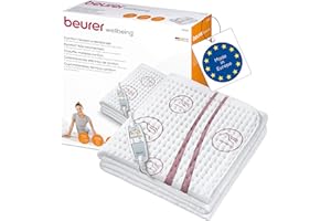 ‎BEURER Beurer UB 90 Komfort Wärme-Unterbett, anschmiegsame Wärmebettunterlage mit zwei Temperaturzonen und je 9 Temperaturstufen, mit Rückschaltautomatik und Eco-Control, 150 x 80 cm, maschinenwaschbar, Weiß