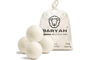 Baryah Wool Dryer Balls XL Pack of 4 – 100% Organic New Zealand Wool, Reusable Eco Tumble Dryer Balls UK – Reduce Drying Time, Wrinkles & Static – Natural Fabric Softener Alternative