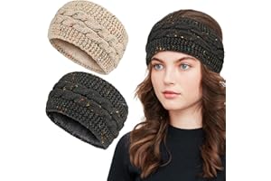 PWSAP Damska zimowa opaska na czoło, modna opaska na czoło, z dzianiny, pogrubiona opaska na włosy z kolorowymi kropkami, damska opaska na czoło, ocieplacz na uszy, miękka, elastyczna opaska na głowę, dla dziewcząt, szydełkowana opaska na włosy