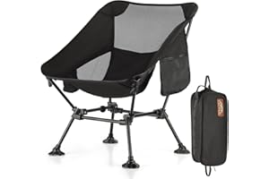 TEIVUL Folding Camping Chair for Adults – Lightweight Portable Camp Chair with Cup Holder & Side Pockets, Compact & Sturdy Backpacking Chairs for Hiking, Fishing, Travel – Black