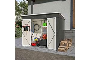 BIRCHTREE Garden Shed Metal Pent Roof 4FT X 8FT Outdoor Storage With Free Foundation Anthracite and White