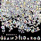 FANDAMEI 1848 Pcs AB Nail Crystal - 1728 Round Nail Art Rhinestones + 120 Multi-shape Flatback Glass Charms Gems Stones, Mixe