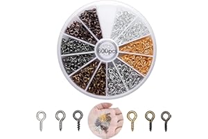 ZFKXGS 600PZ Ganchos de Tornillo Pequeños 4x8mm Tornillos de Ojal Tornillo Ganchos Mini Pernos de Ojos Atornillables Cancamos para Resina Joyería Colgante Artesanía Madera Muebles Bricolaje (6 Colore)