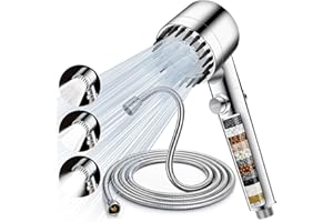 IAGORYUE Hard Water Filter Shower Head and Hose 2M, 15 Stage High Pressure Shower Head Filter, 3 Spray Mode Powerful Shower Heads to Increase Pressure, Handheld Water Saving Showerhead with Pause Switch,Silver