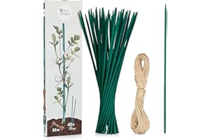 Fascette per piante verdi 20m di spago juta e 40 bastoncini in bambù come supporto naturale per rampicanti – giardinaggio e orto – supporto piante per serra da giardino o vaso per piante OwnGrown