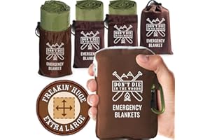 Don't Die In The Woods - Freakin' Riesige Notfalldecken [4er-Pack] extra große Thermo-Mylar-Raumdecken mit Ripstop-Nylon-Stuff Sacks + Karabiner Reißverschluss Pack [Armeegrün]