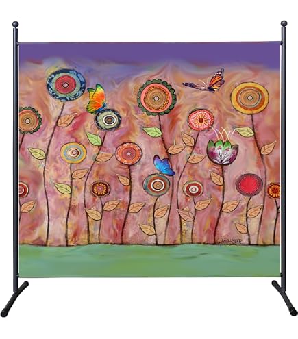 Paravento Frangivista Per Balcone E Giardino 180x78 Cm Con Motivo Fiori Verdi. Divisorio Pieghevole Elegante Per Esterno E Interno.