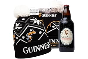 BEAMS INTERNATIONAL Guinness Gifts for Men, Beer Gift Set - Official Licensed Guinness 500ml & Bobble Hat - Premium Alcohol Gift Set for Him, Dad, Birthday Gifts for Men Who Have Everything, Mens Stocking, Christmas