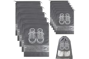 FAGENT Lot de 10 Housses Chaussures Gris, Sac à Chaussures Voyage, Sacs de Rangement pour Chaussures Anti-Poussière avec Cordon de Serrage, pour la Maison Vie Quotidienne et Les Voyages (2 Tailles)