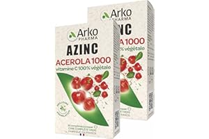 Arkopharma Azinc Acérola 1000 - Vitamine C 100% Végétale - Lot de 2 Boites de 30 Comprimés
