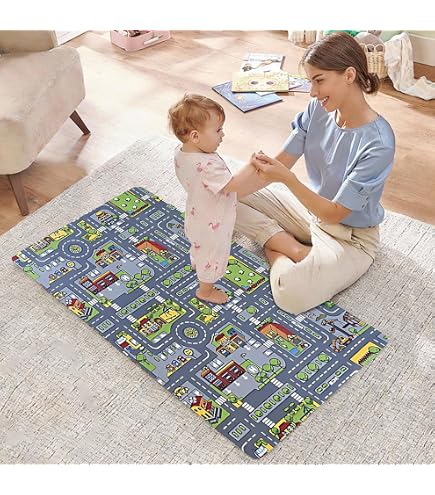 Tappeto Pista Per Macchinine E Trenini – 130x160 Cm, Con Percorso Città O Spiaggia, Fondo In Gel, Certificato OEKO-TEX