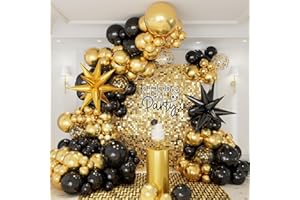 CboDeco Black and Gold Balloon Garland Arch Kit, 146pcs Black Gold Balloons 18 12 10 5 inch with Exploding Star Foil Balloons for Graduation, Birthday, New Year Party Decorations Supplies