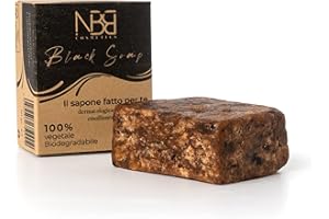 NBB COSMETICS African Black Soap 50 gr Sapone solido prodotto in Ghana, per tutti i tipi di pelle, vegano e biodegradabile, emoliente e igienizzante, senza eccipienti, ecosostenibile.