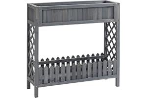 Outsunny Jardinière sur Pied Potager avec étagère barrière - pans latéraux Treillis - dim. 90L x 30l x 90H cm - Bois Sapin Gris
