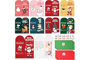 iZoeL 24 Enveloppe Noel Cartes de Noel Autocollants Noel Adulte Enfant, Pince à Billets de Noël pour Cadeaux en Espèces, Carte Joyeux Noel pour Famille Amis Camarades
