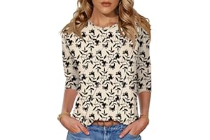 Kistore 3/4 Length Sleeve Shirts for Womens Pleated Summer Tops 2025 Fasion Trendy Spring Blouses