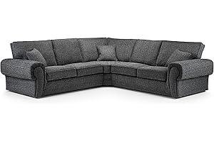 Honeypot Sofa - Wilcot Corner Sofa Couch - Soft Grey Fabric Upholstered Large Corner Sofa for Living Room | Setup Included | Made in EU | Built to Last (Large Corner)