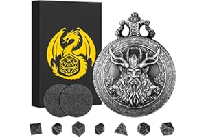 KELLER & WEBER Lot de Mini Dés DND avec Coquille de Montre de Poche Druides, 7 Pièces Dés, Jeu de Dés D&D en Métal Polyédrique, Cadeaux DND avec Boîte Cadeau, Accessoires de Jeux de Société de Rôle, Argent Foncé