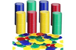 FUNMO 400 Pieces Plastic Poker Chips, Poker Chips Set, Children's Counting Chips, Game Chips for Learning Mathematical Calculations and Bingo Games (4 Colours, 0.86 Inches)