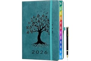 ‎ZXHQ Kalender 2026 Deutsch A5 – Wochenplaner & Terminplaner mit Monatsübersicht, Januar bis Dezember 2026, Baum-des-Lebens-Design, mit bunten Monatsregistern, Innentasche & Stift - Seegrün