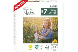 ‎NATY Naty Pieluchomajtki - Hipoalergiczne, wolne od chemikaliów, bardzo chłonne i przyjazne dla środowiska, dla chłopców i dziewczynek (rozmiar 7-64 sztuki)