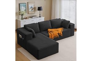 Xbro Divano 3 Posti a L Componibile in Velluto a Coste, Sofa Moderno per Soggiorno con Cuscini e Tasche Laterali, Schiuma 30D Alta Densità, 250x160x62 cm,Grigio Scuro