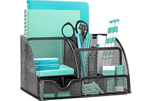 OKPOW Schreibtisch-Organizer aus Netzstoff, 6 Komponenten, Bürobedarf, Stiftehalter, für Zuhause, Büro, Wohnheim Upgrade Schwarz