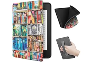 ERUNTO Etui na Kindle Paperwhite 6,8" (11. generacja w 2021 r.), etui z TPU z fakturą tkaniny i paskiem na plecach, etui magnetyczne z funkcją inteligentnego budzenia/uśpienia(Bookshelf)