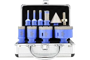 VENJELD Foret Diamant Carrelage Boîte 10Pcs - 6/8/10/25/35/50/68mm Scie Cloche, 20mm Foret Fraise, 50mm Mèche à chanfrein, Adaptateur pour Céramique Porcelaine Carrelage Granit Marbre