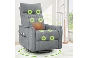 ‎SISOLOS sisolos Fernsehsessel Massagesessel mit Liegefunktion, Relaxsessel mit Wärme und Massage, 360°Drehbarer TV Sessel Wohnzimmer, Schaukelstuhl mit Gepolsterte Kopfstütze, 2 Seitentaschen