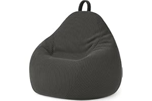 bananair - Puff Salón de Pana - Suave y Cómodo, con Relleno Incluído - Funda Lavable - Puff Pera Práctico y Fácil de Transportar - Bean Bag Versátil, Puff Gamer, Niños (105 x 85 cm, Gris Oscuro)