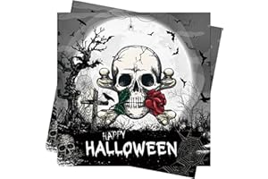 AFYHH Halloween Servietten Deko 40 Stück - Herbst Geburtstag Schwarz Servietten Mit Skelett - Tischdeko Accessories 33x33cm Papierservietten Happy Halloween