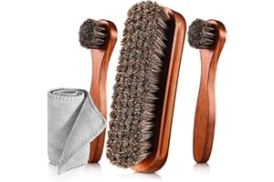 Zjoey Horsehair Shoe Polishing Brush Kit Dual Side Shine Shoes Brush Set Polish Dauber Applicators with Microfiber Buffing Cloth