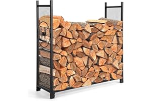 COSTWAY Regał na drewno kominkowe, duży stojak na drewno kominkowe z metalu, regał na drewno opałowe, do użytku wewnątrz i na zewnątrz, regał na drewno opałowe, obciążenie do 140 kg, 121 x 38 x 117 cm